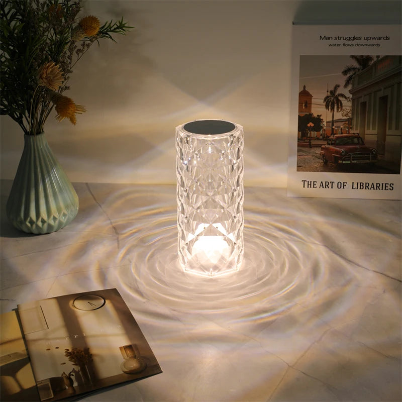 New USB rechargeable crystal mini rose petal small table lamp decorative lamp