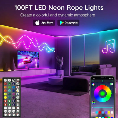 30M/20M Mexllex RGB Neon Light Strip with APP &Remote, Color Change Waterproof Music Sync Mode for Bedroom Room Outdoors Decro