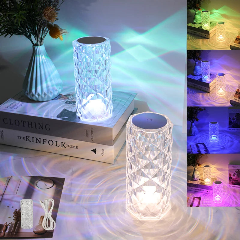 New USB rechargeable crystal mini rose petal small table lamp decorative lamp