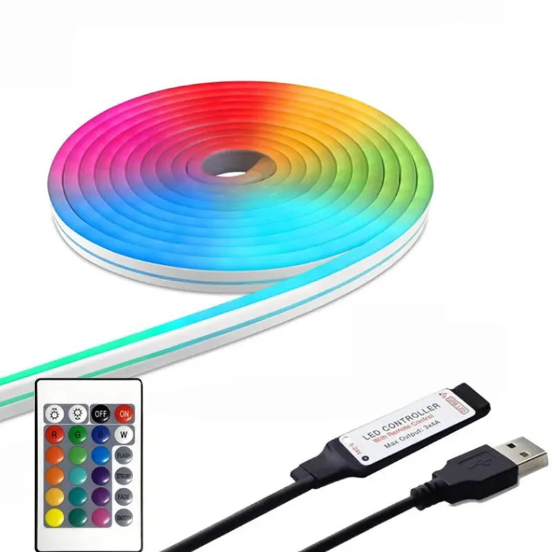 5V LED Neon Strip Lights USB Powered Music Sync 24-Key Remote Flexible And Waterproof For Indoor Outdoor Decoration Strip Lights